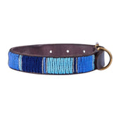 Designer Beaded Leather Dog Collar Blue Lagoon